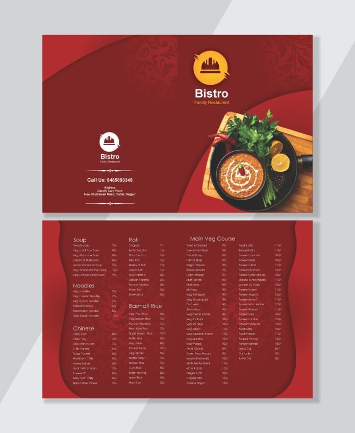 Mẫu menu nhà hàng Bistro sắc đỏ