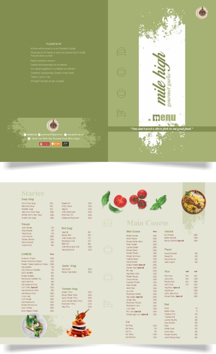 Mẫu menu nhà hàng đơn giản