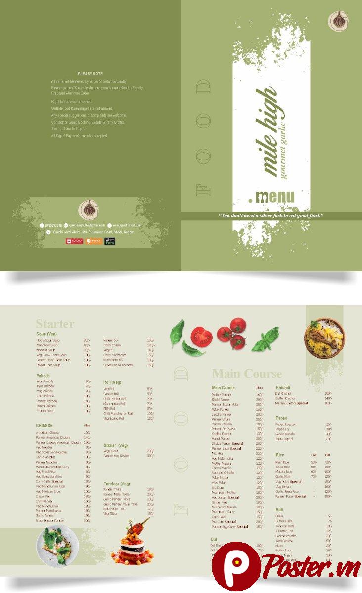 Mẫu menu nhà hàng đơn giản