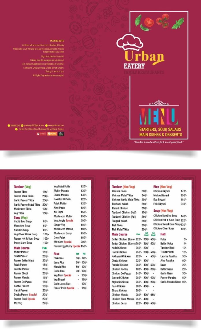 Mẫu Menu Nhà Hàng Urban Eatery