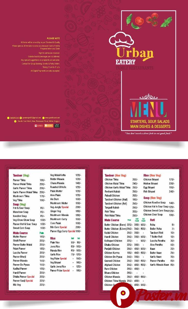 Mẫu Menu Nhà Hàng Urban Eatery