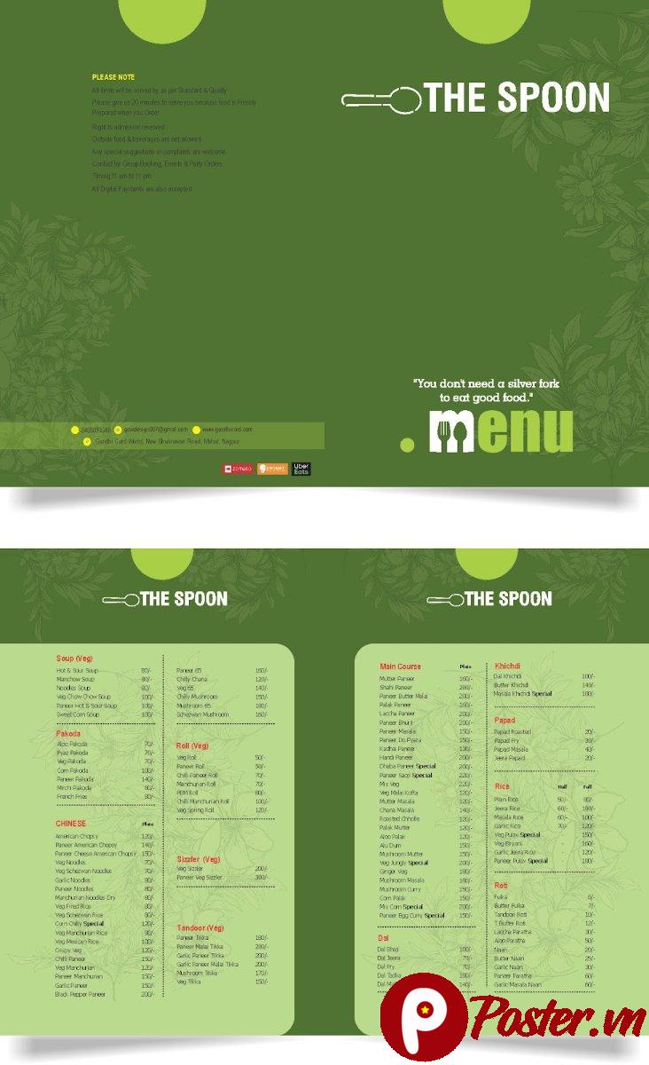 Mẫu menu nhà hàng xanh lá