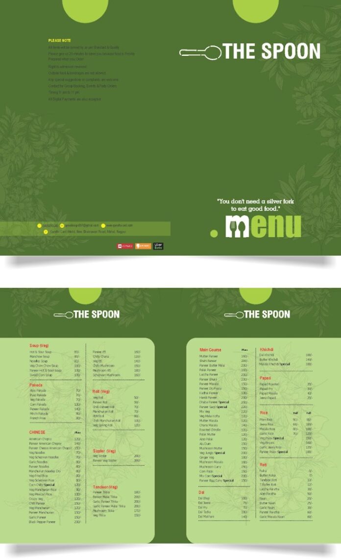 Mẫu menu nhà hàng xanh lá