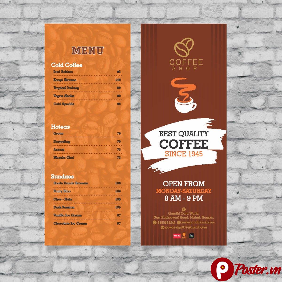 Mẫu menu quán cafe đẹp