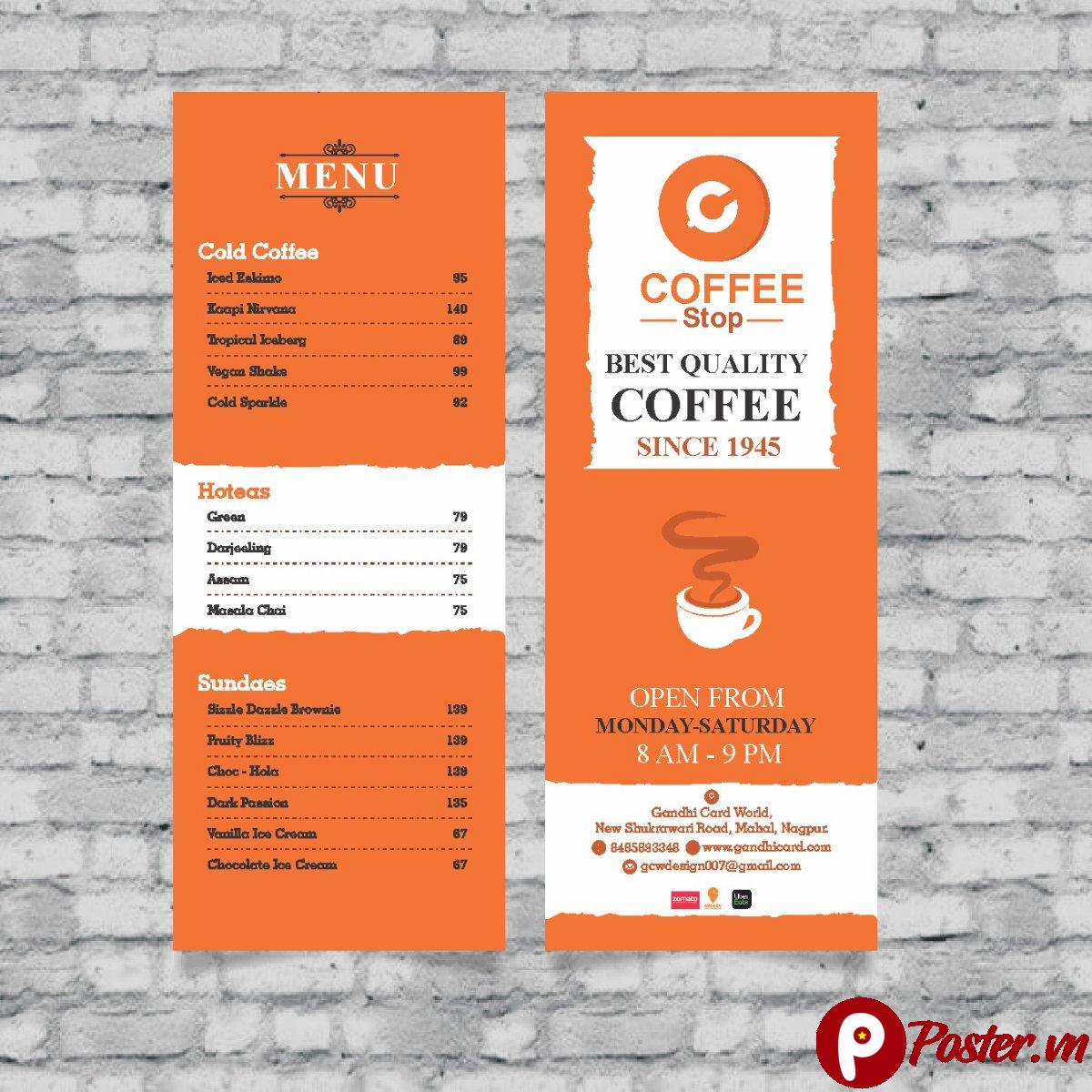 Mẫu menu quán cafe đẹp
