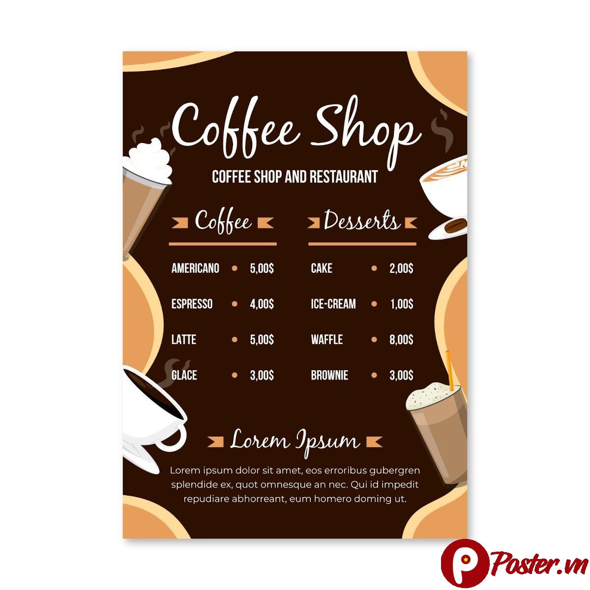 Mẫu menu quán cafe đẹp