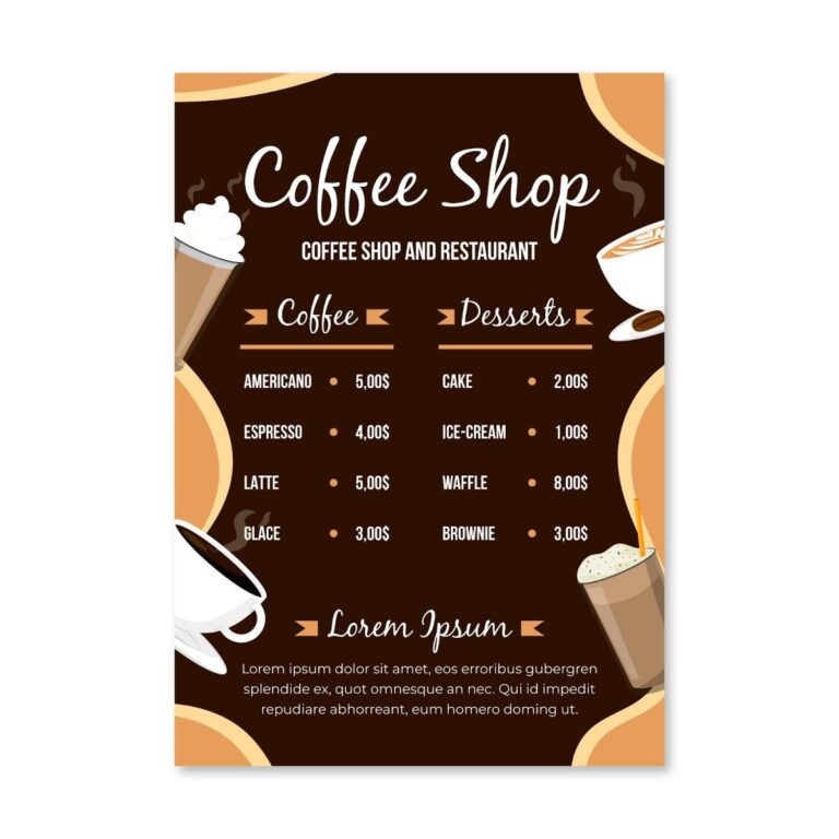 Mẫu Menu Quán Cafe Đơn Giản