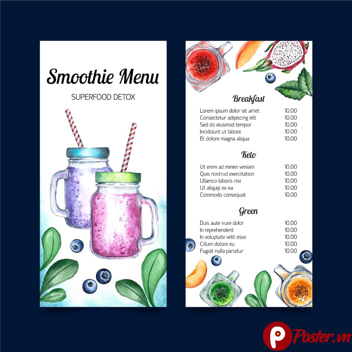 Mẫu Menu Smoothie Detox Vector