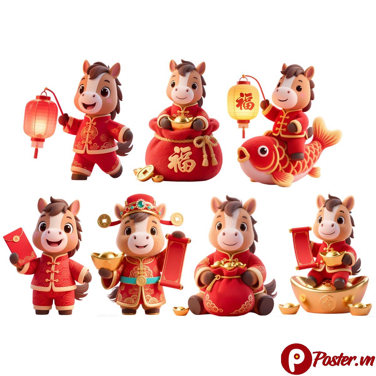 Ngựa 3D Tết vector