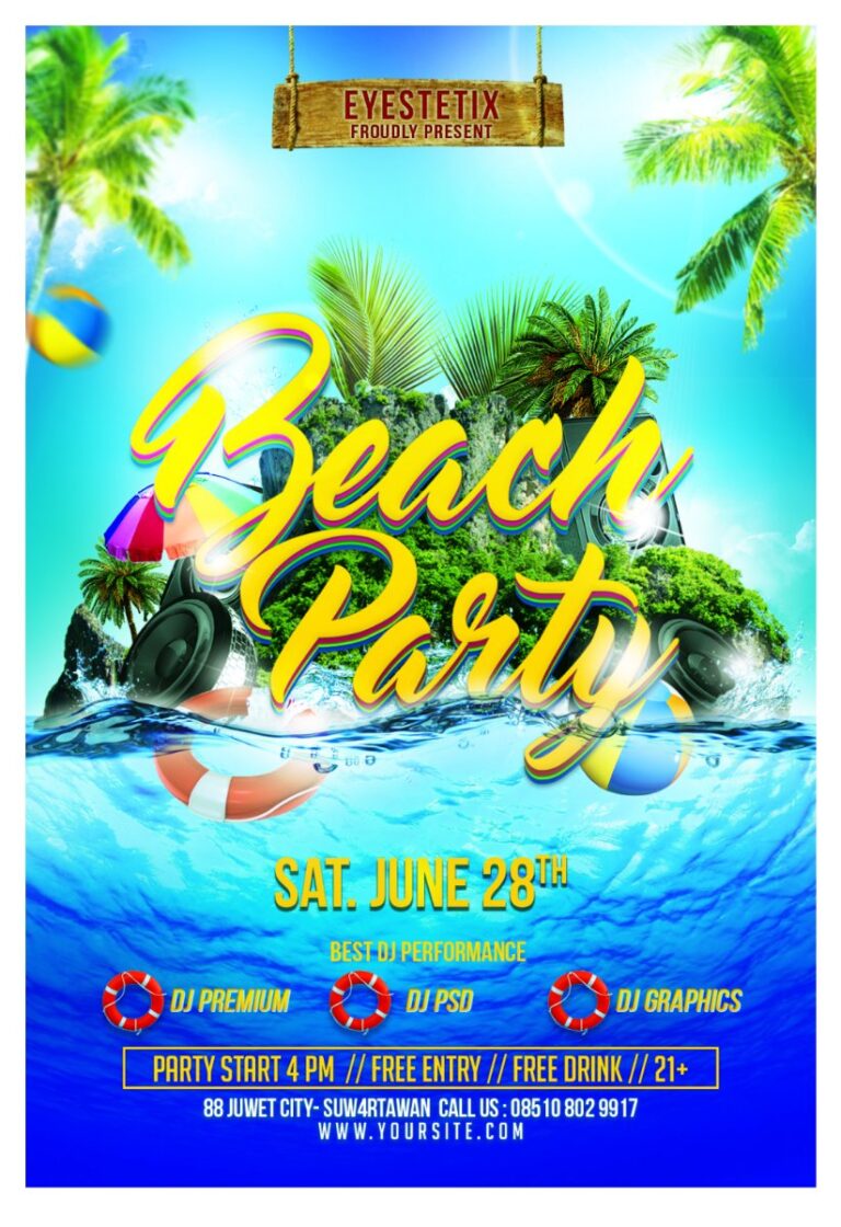 Poster Beach Party Vector PSD