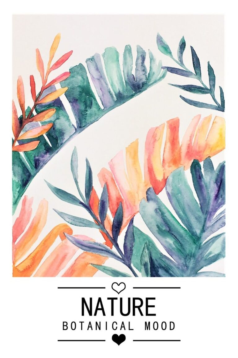 Poster lá cây nhiệt đới màu nước