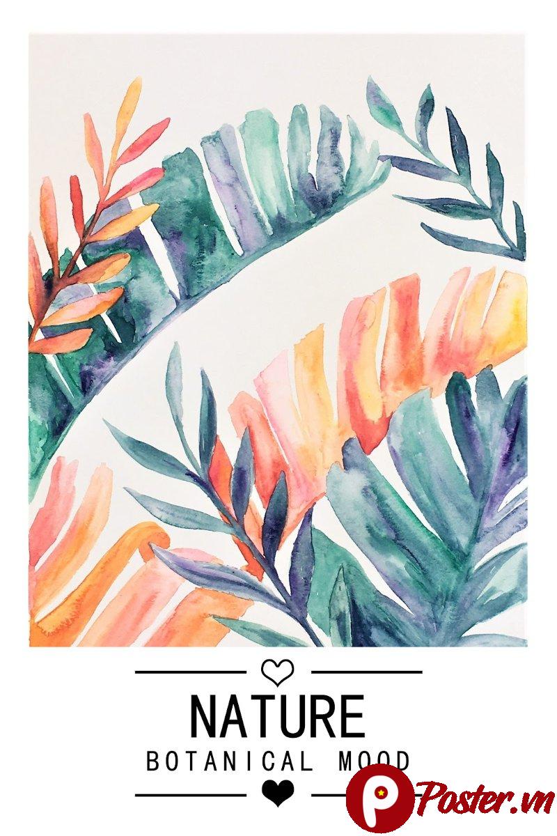 Poster lá cây nhiệt đới màu nước