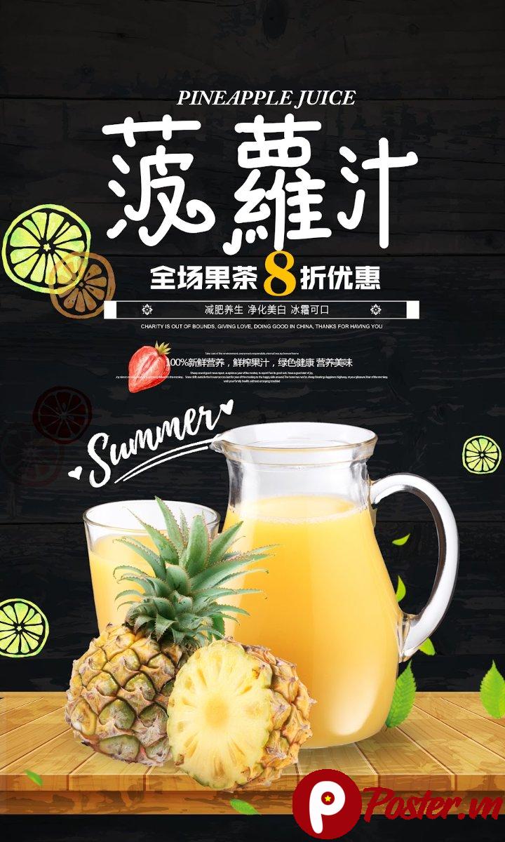 Poster nước ép dứa tươi mát