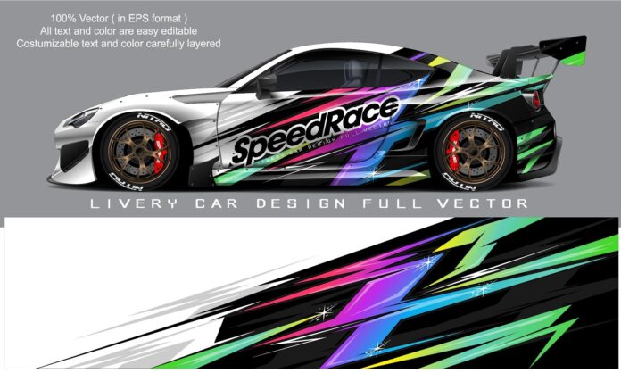 Mẫu thiết kế tem xe SpeedRace vector phong cách thể thao màu neon