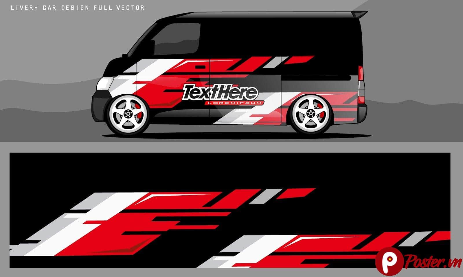 Mẫu decal xe van phong cách thể thao màu đỏ đen trắng file vector EPS