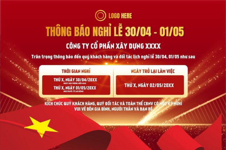 Mẫu thông báo nghỉ lễ 30/04 01/05
