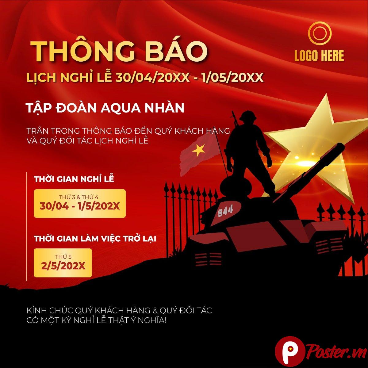 Mẫu Thông Báo Nghỉ Lễ 30/4 - 1/5