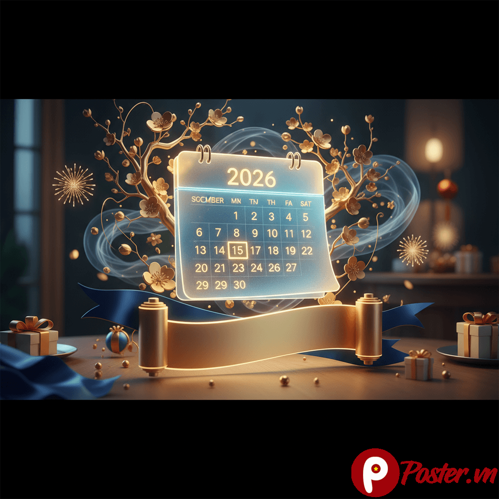 Hình ảnh mẫu thông báo nghỉ Tết Dương lịch 2026 với thiết kế chuyên nghiệp, có thể tùy chỉnh dễ dàng trong Word và Photoshop, thể hiện không khí đón năm mới.