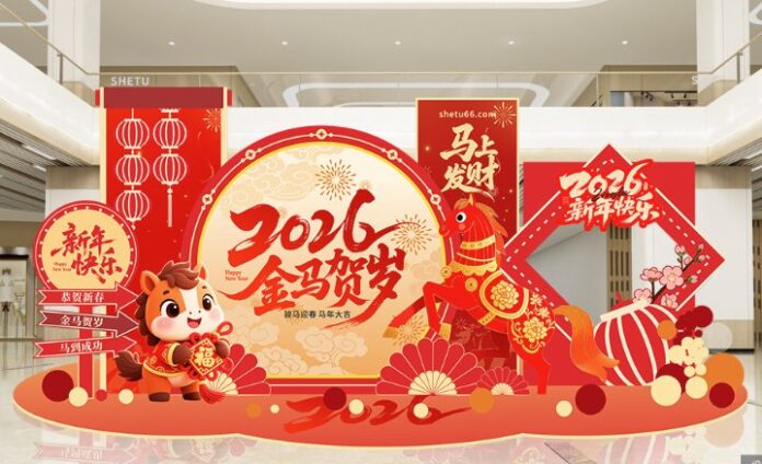 Mẫu trang trí Tết 2026 ngựa vàng