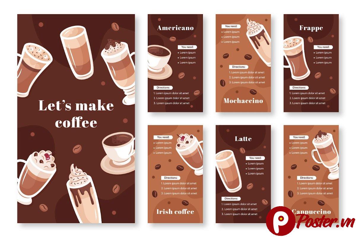 Menu cà phê vector đa dạng