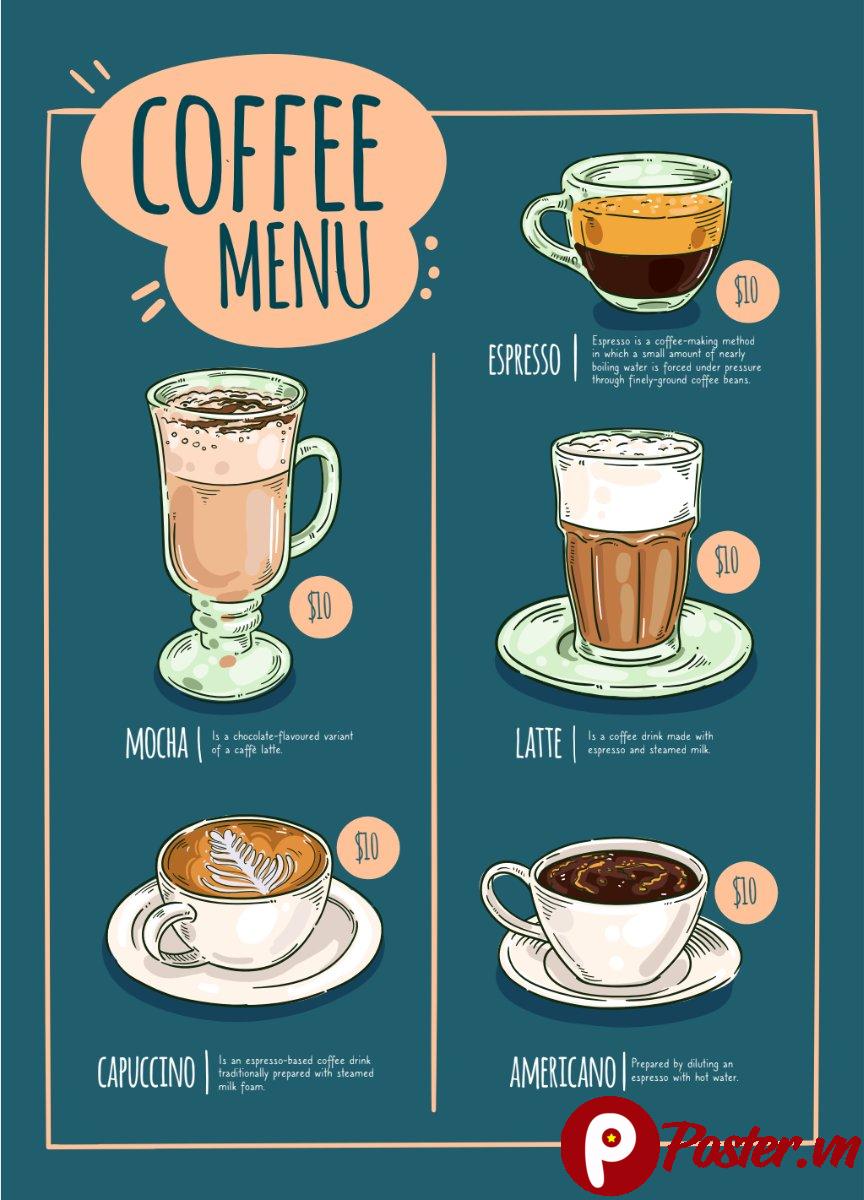 Menu cà phê vẽ tay độc đáo