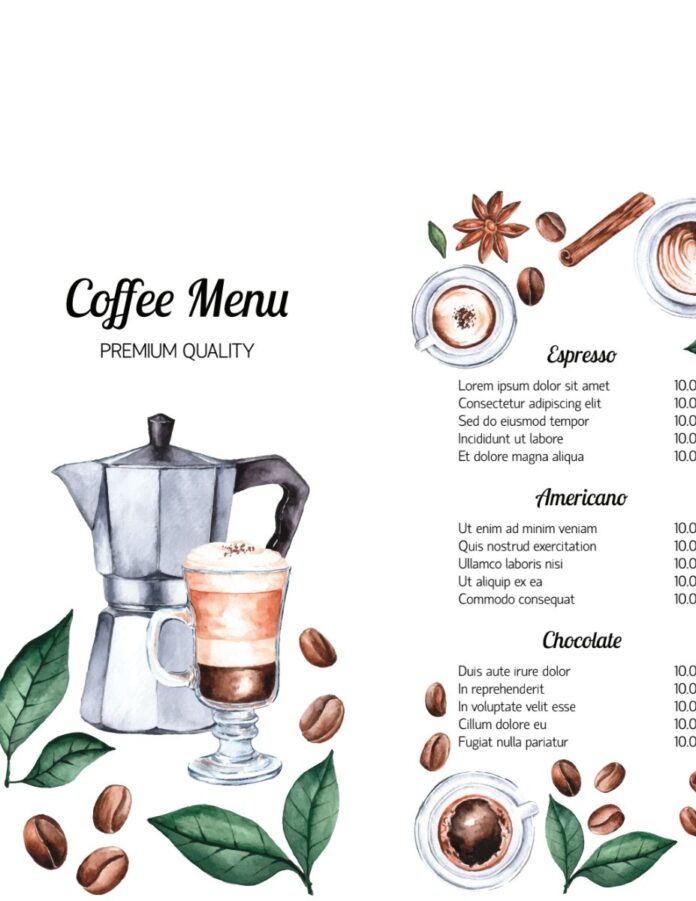 Menu cà phê watercolor đẹp