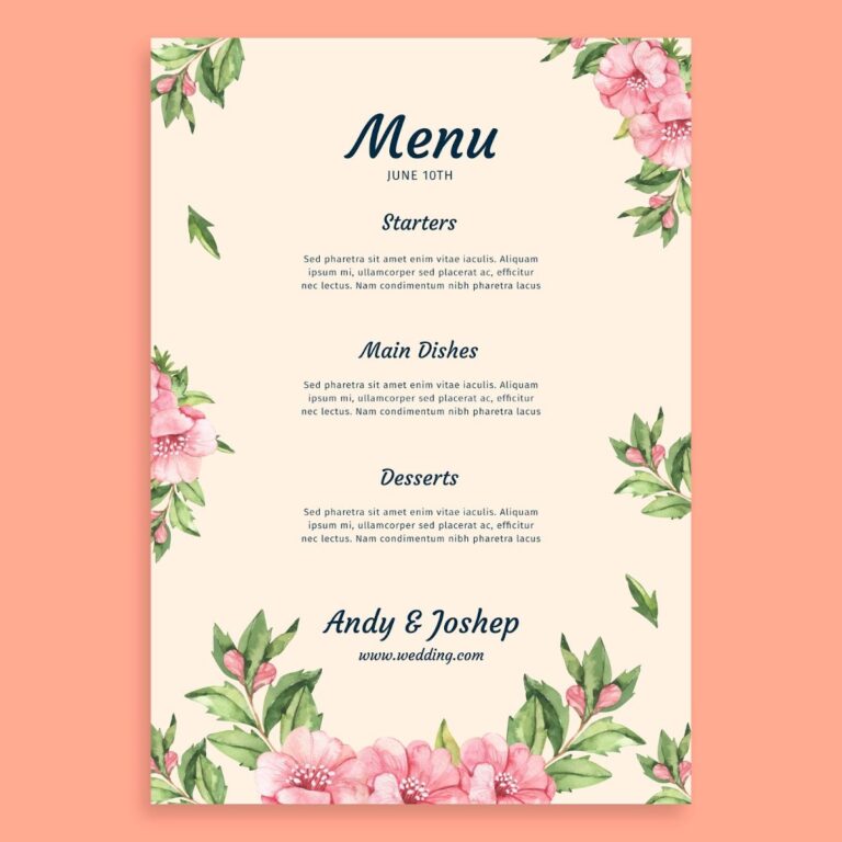 Menu cưới hoa hồng đơn giản