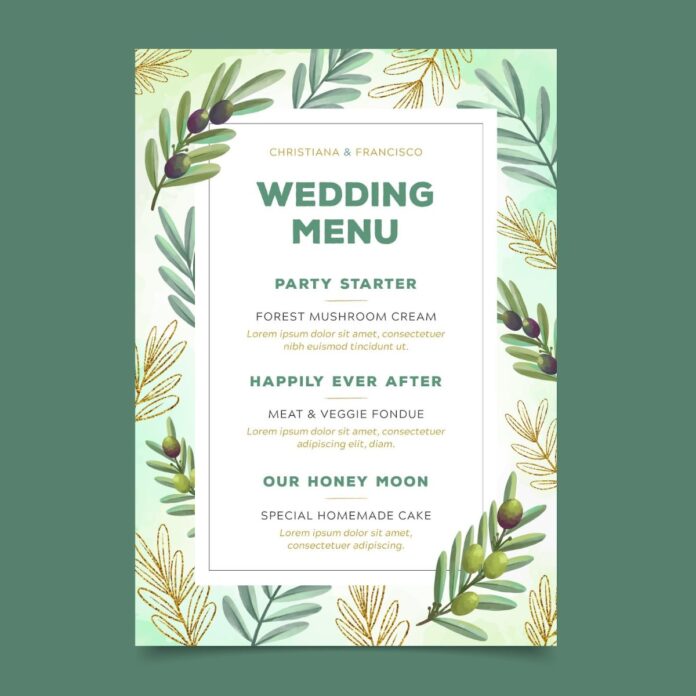 Menu cưới lá ô liu đơn giản