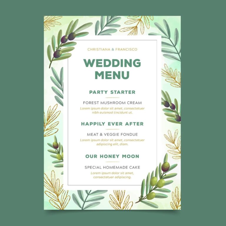 Menu cưới lá ô liu đơn giản