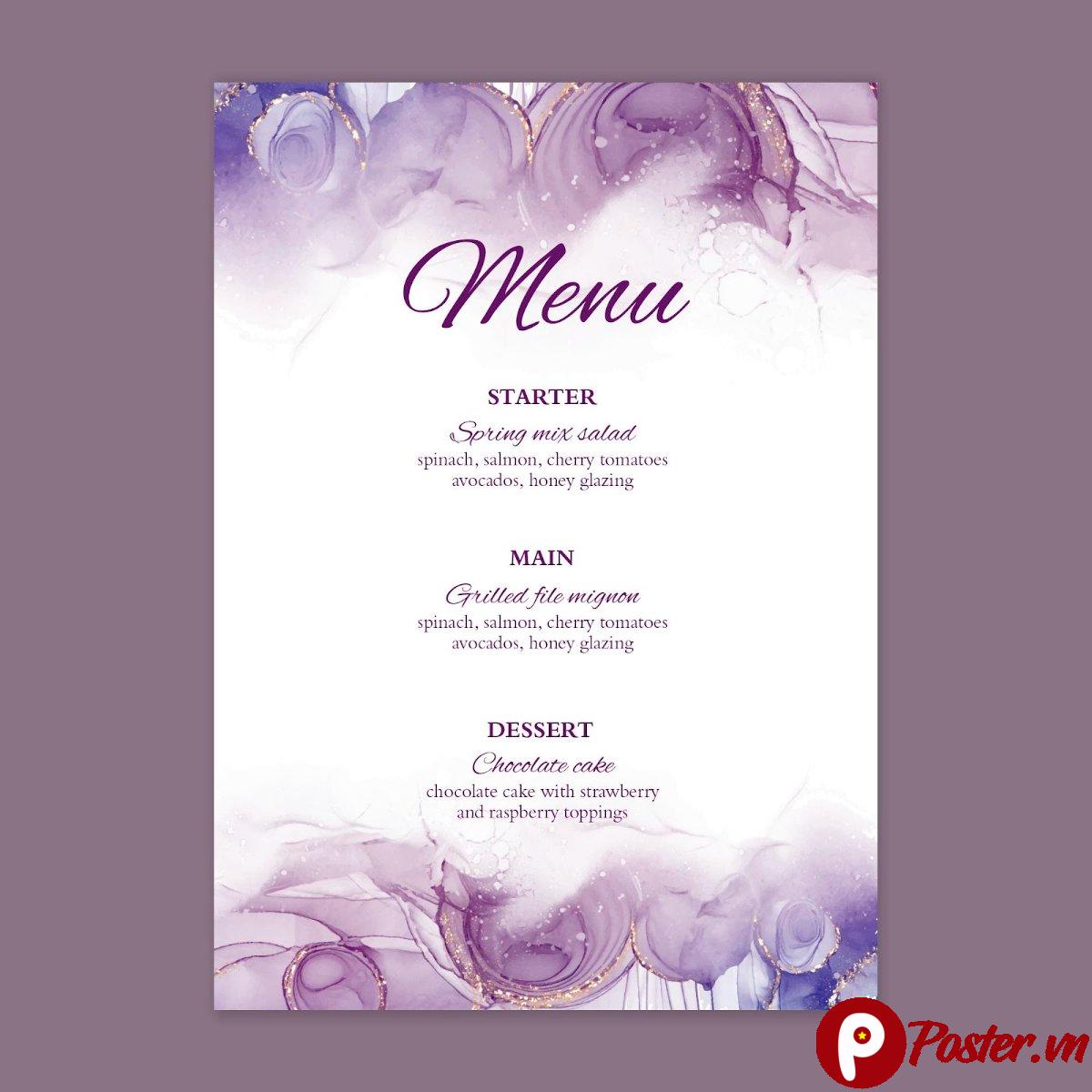 Menu đám cưới tím thủy mặc