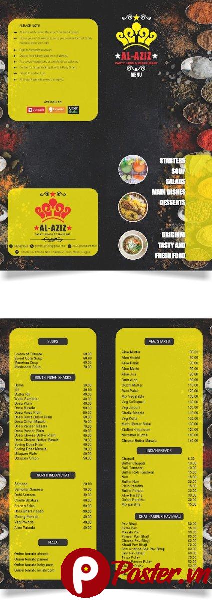 Menu nhà hàng Ấn Độ