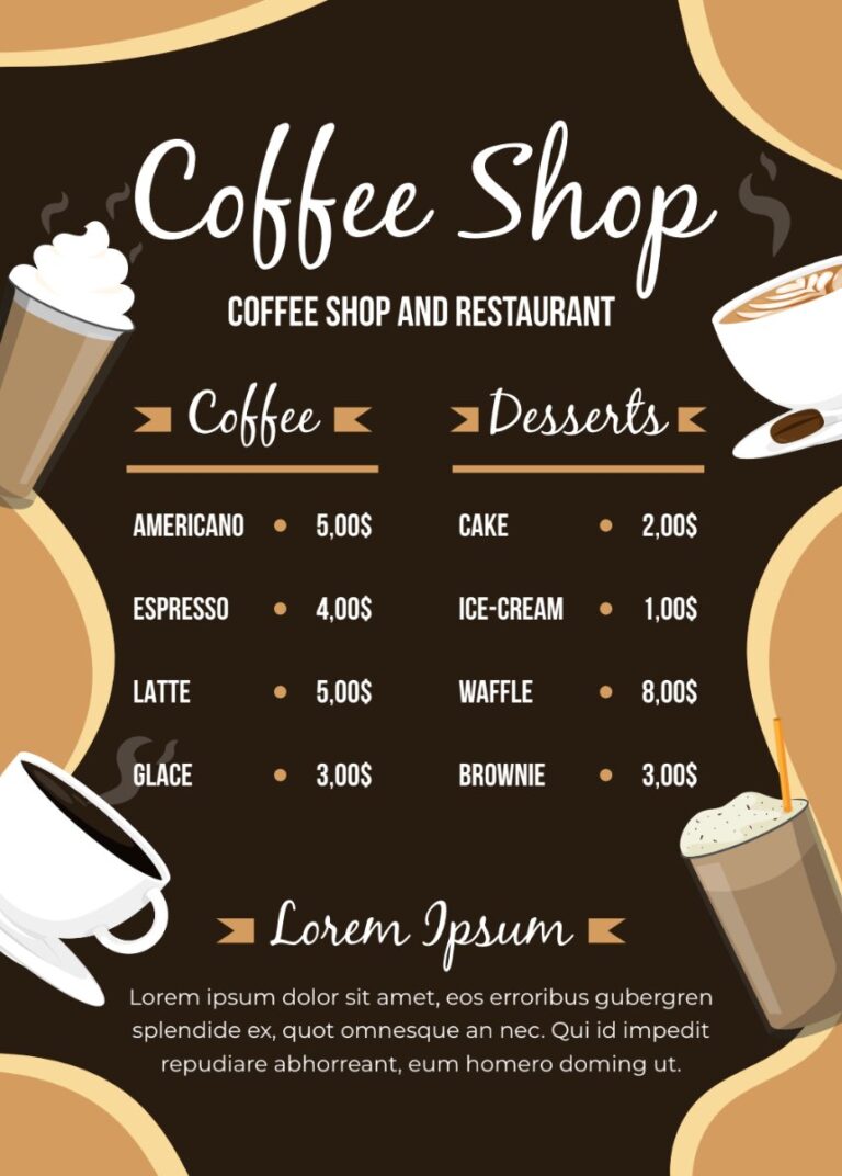 Menu quán cafe đẹp