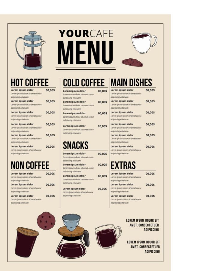 Menu quán cafe đồ họa EPS