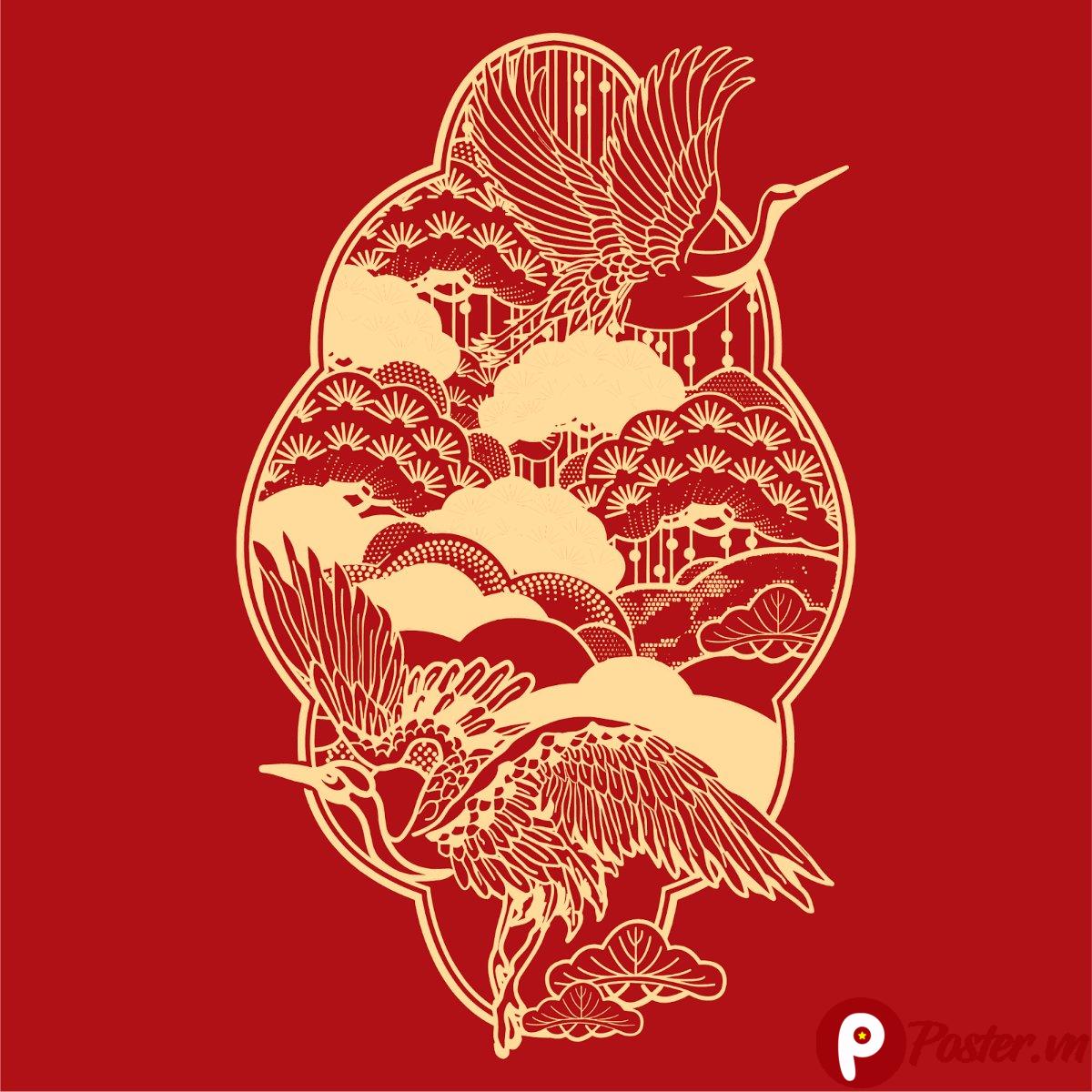 Minh họa Hạc Nhật Bản Vector EPS