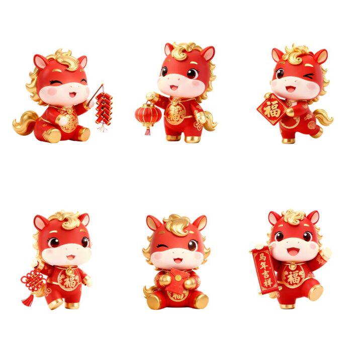 Mô hình ngựa 3D đỏ may mắn