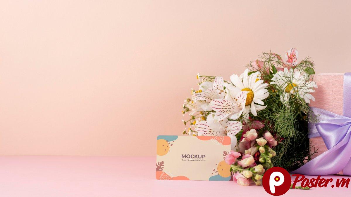 Mockup danh thiếp với hoa