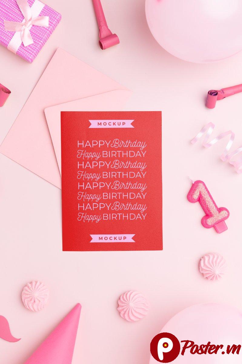 Mockup lời mời sinh nhật hồng cute - Chi tiết 2