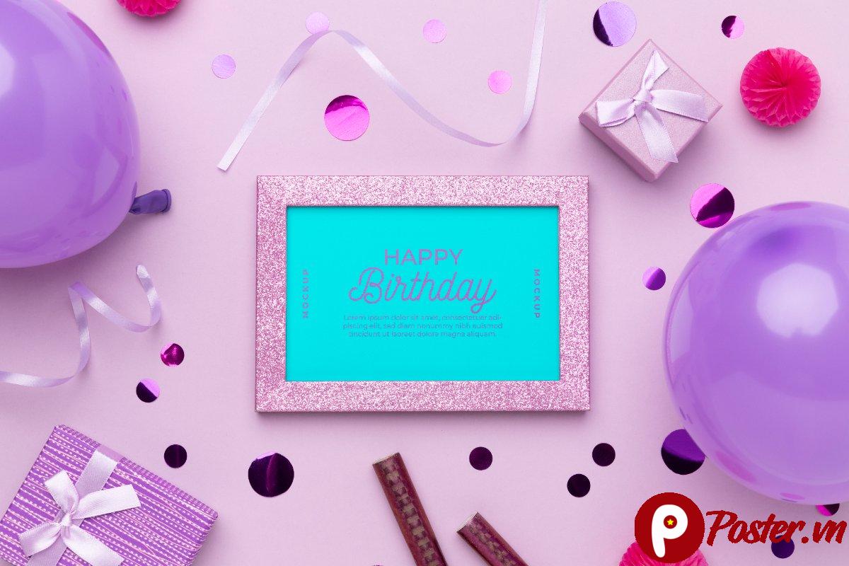 Mockup lời mời sinh nhật hồng cute - Chi tiết 5