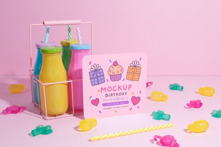 Mockup lời mời sinh nhật hồng pastel