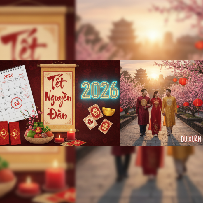 Mùng 1 Tết 2026 Là Ngày Mấy? 5 Điều Cần Biết Hình ảnh minh họa lịch vạn niên 2026 với ngày mùng 1 Tết Nguyên Đán (17/2/2026) nổi bật, cùng với các biểu tượng ngày Tết như hoa mai, câu đối đỏ và bao lì xì, tượng trưng cho sự chuẩn bị đón mừng năm mới Bính Ngọ an lành.