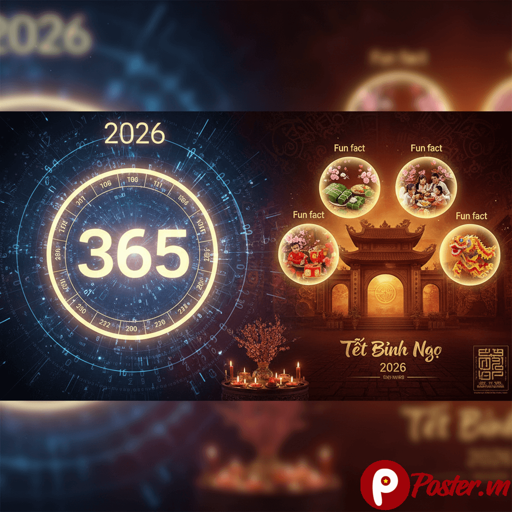 Lịch âm dương 2026 với biểu tượng con ngựa và hoa mai, hoa đào, tượng trưng cho Tết Bính Ngọ sắp đến, trên nền đỏ truyền thống.