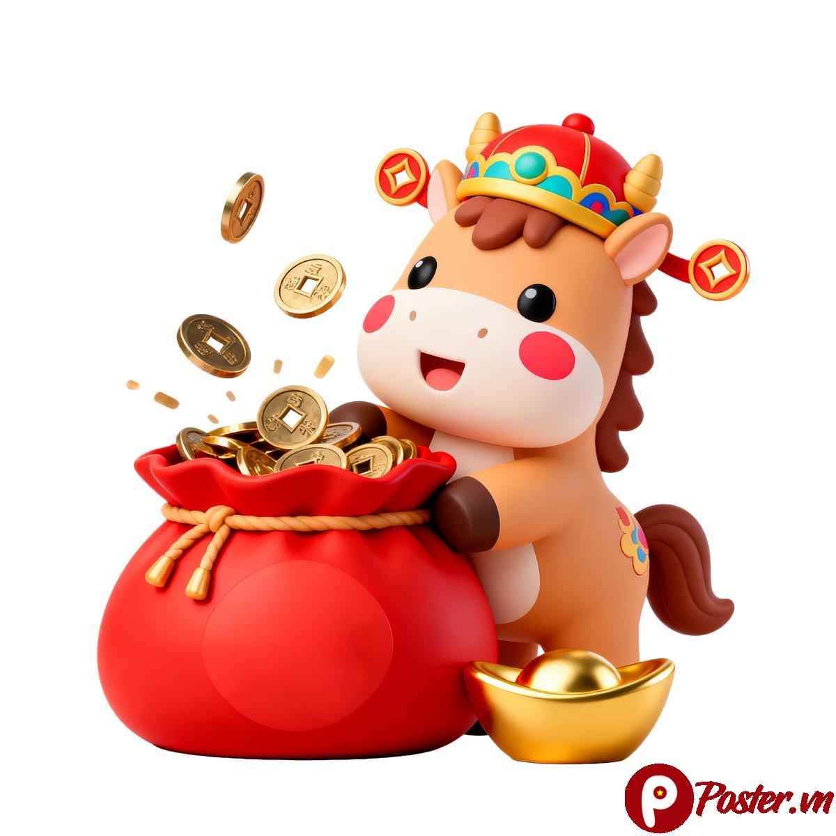 Ngựa 3D Tài Lộc Tết Vector