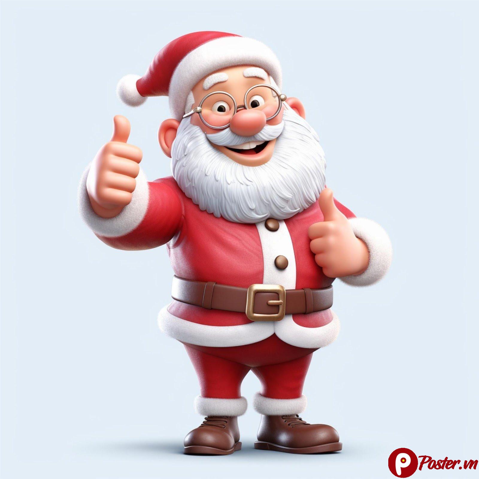 Ông già Noel 3D hoạt hình dễ thương giơ ngón cái, biểu cảm vui vẻ, trang phục Giáng Sinh đỏ trắng, nền xanh nhạt, file PSD chất lượng cao.