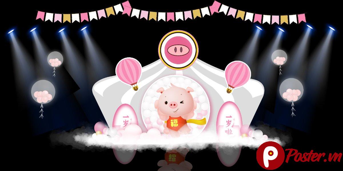 Phông nền sinh nhật bé tuổi Hợi