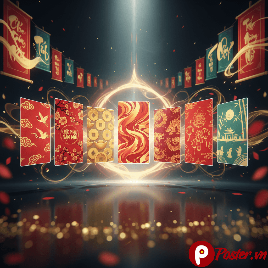 Bộ sưu tập phông Tết vector 2026 với hoa mai, lồng đèn và mây truyền thống, sẵn sàng cho thiết kế đồ họa