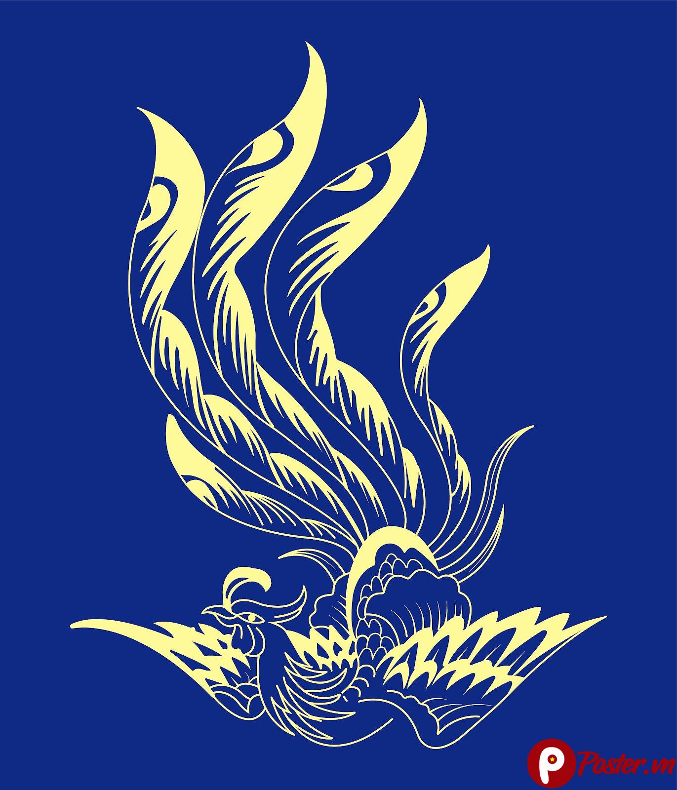 Thiết kế Phượng Hoàng Vector phong cách Á Đông tối giản, với màu vàng trên nền xanh đậm, tượng trưng cho uy nghi và may mắn. File định dạng EPS.