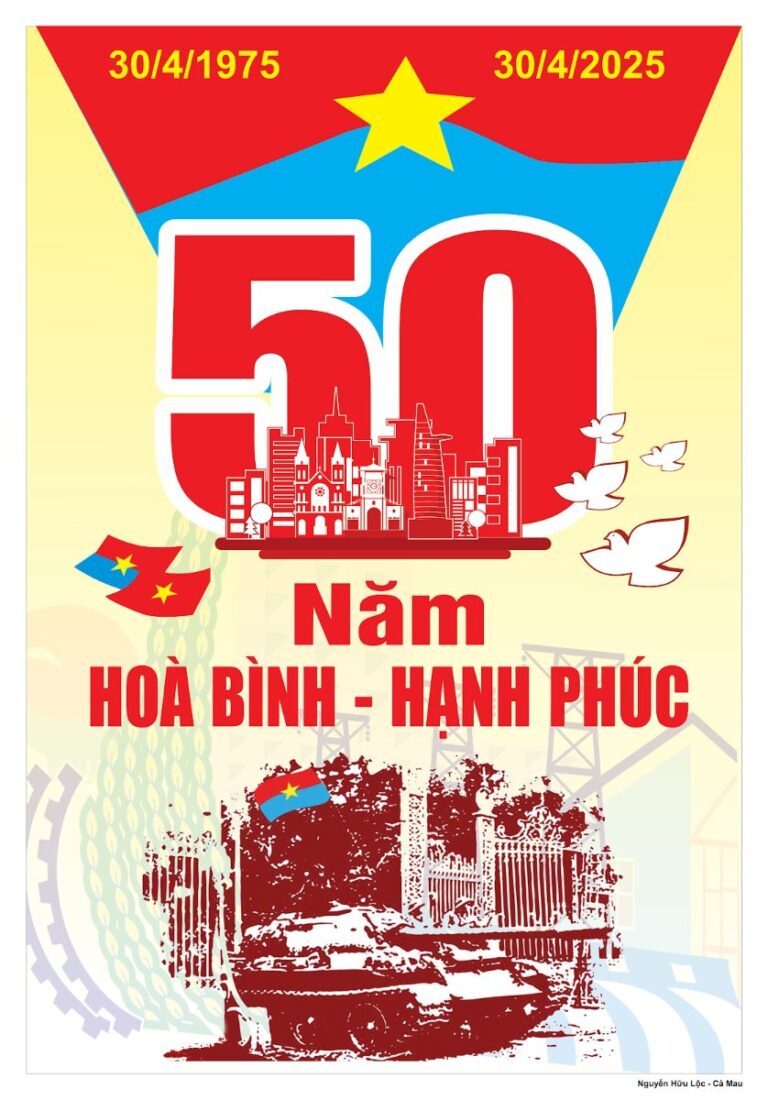 Poster 30/4 vector 50 năm hòa bình