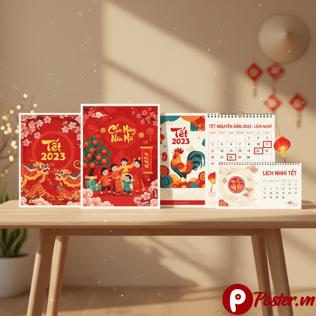 Kho poster Tết 2023 với hình ảnh mèo Quý Mão truyền thống, kết hợp các yếu tố thiết kế hiện đại, làm nguồn cảm hứng cho các mẫu poster Tết Giáp Thìn 2026 mới lạ và độc đáo.