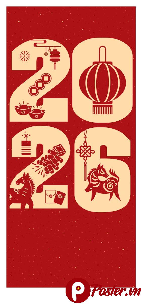 Poster Tết 2026 Đỏ May Mắn