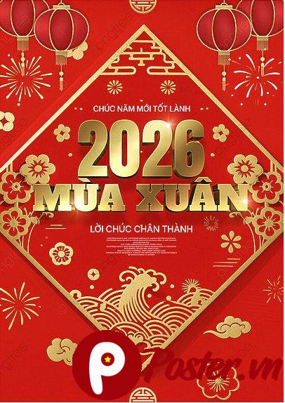 Poster Tết 2026 đỏ vàng may mắn